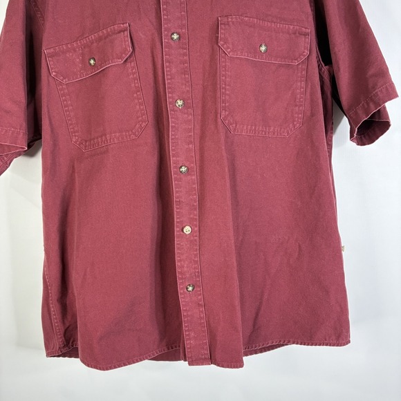 Cabelas Shirt Men's XL Reg Button Up Burgundy Red‎ Short Sleeve  Brush Popper - Picture 3 of 16